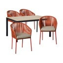Dārza pusdienu galda un krēslu komplekts 4 personām ar sarkaniem Trapani krēsliem un Thor galdu, 147 x 90 cm