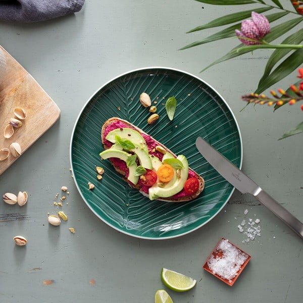 Balta ar zaļu porcelāna šķīvis Villeroy & Boch Leaf, ⌀ 24 cm-image-1