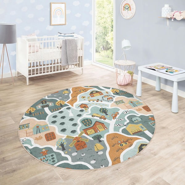 Mazgājams bērnu rotaļu paklājs ø100 cm Farmer's Life – Mila Home-image-3