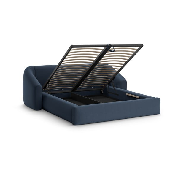 Tumši zila polsterēta divvietīga gulta ar veļas kasti ar redelēm 160x200 cm Campi – Cosmopolitan Design-image-2