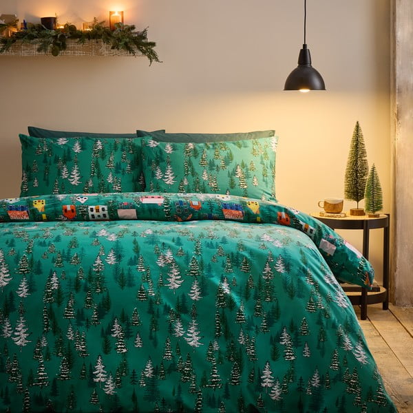 Zaļa divguļamā gultas veļa 200x200 cm Festive Forest – Catherine Lansfield-image-1