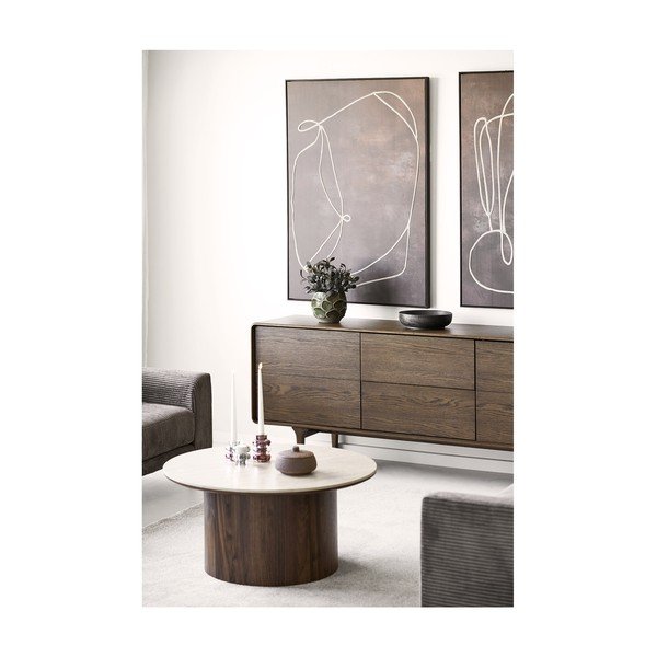 Tumši brūna kumode ar ozolkoka imitāciju 180x75x45 cm Darwin – House Nordic-image-2