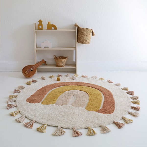 Ķieģeļu sarkans/krēmkrāsas mazgājams/ar rokām darināts kokvilnas bērnu paklājs ø110 cm Rainbow Toffee – Nattiot-image-1