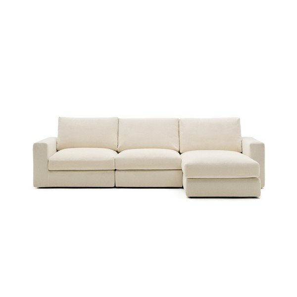 Bēšs stūra dīvāns no šenila auduma (ar labo stūri/ar zvilni) Alea – Kave Home