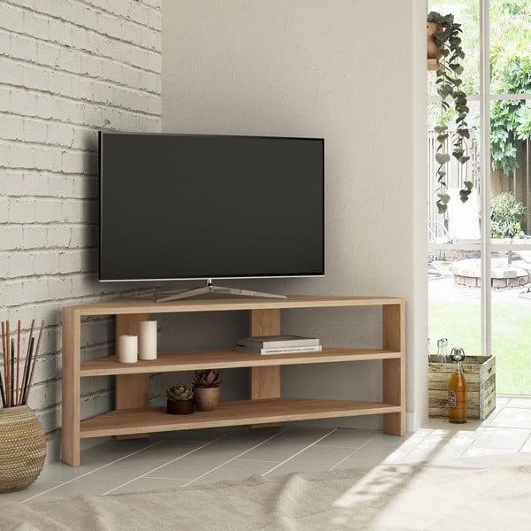 Dabīga toņa TV galdiņš ar ozolkoka imitāciju 114x45x36 cm Thales Corner – Kalune Design-image-1