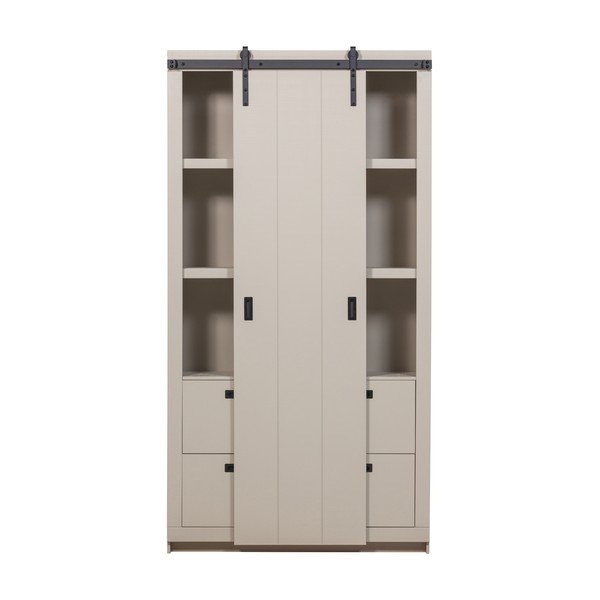 Pelēkbēšs priedes masīvkoka skapītis ar bīdāmām durvīm 122x230x37 cm Slide – vtwonen-image-1