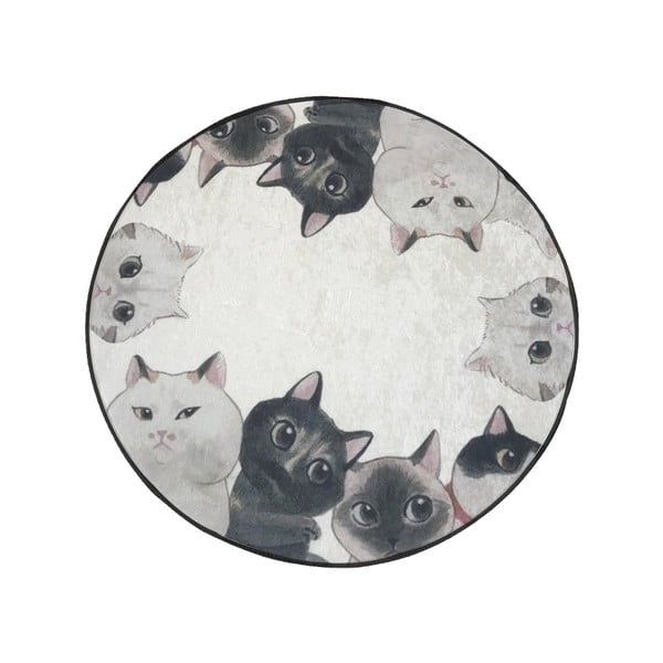 Balts ar pelēku vannas istabas paklājs Lismo Cats, ⌀ 100 cm