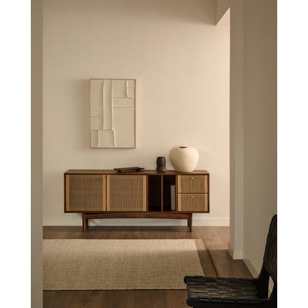 Brūna zema kumode ar riekstkoka imitāciju 180x73 cm Elan – Kave Home-image-1