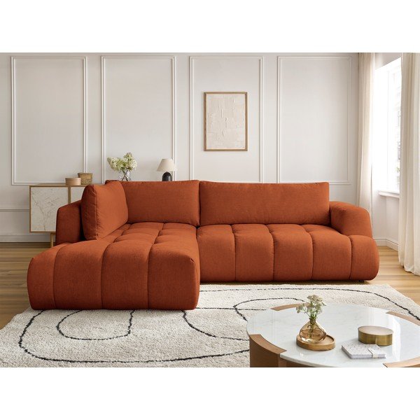 Ķieģeļu sarkans salokāms/ar uzglabāšanas vietu stūra dīvāns (ar kreiso stūri/L veida) Fuji – Bobochic Paris-image-1