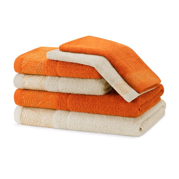 Oranži/bēši frotē kokvilnas dvieļi komplektā (6 gab.) Bellis – Restilo