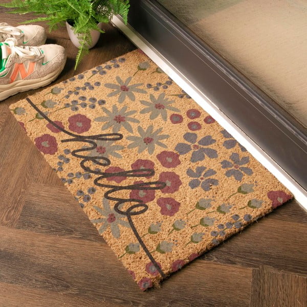 Kokosšķiedras kājslauķis 40x60 cm Hello Scribbly Floral – Artsy Doormats-image-1