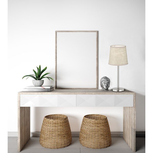 Bēša/sudraba krāsas galda lampa ar auduma abažūru (augstums 30 cm) Eve – Fischer & Honsel-image-1