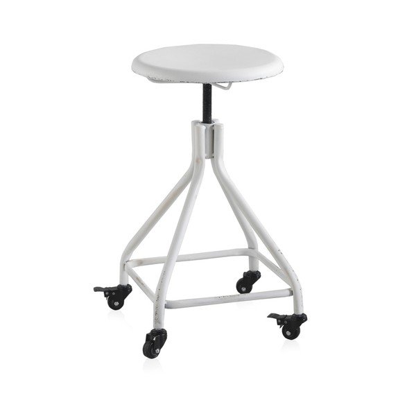 Balta metāla taburete uz riteņiem ar regulējamu augstumu Geese Industrial Style-image-2