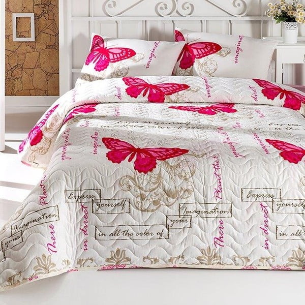 Divguļamās gultas pārklāja un 2 spilvendrānu komplekts ar kokvilnas maisījumu Love Butterflies, 200 x 220 cm