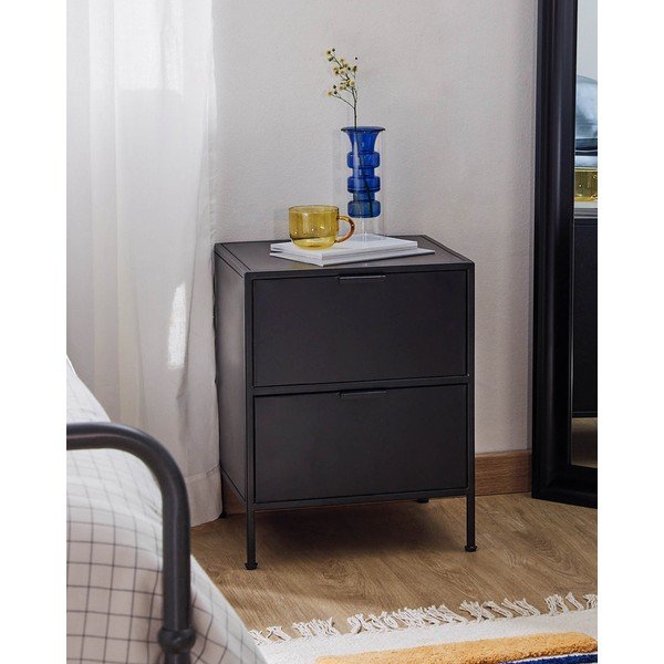 Melns tērauda naktsskapītis Shantay – Kave Home-image-1