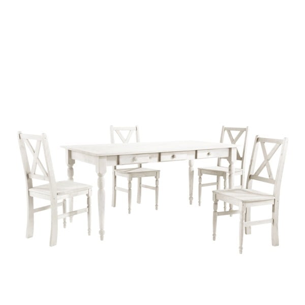 4 baltu koka pusdienu krēslu un galda komplekts Støraa Normann, 160 x 80 cm