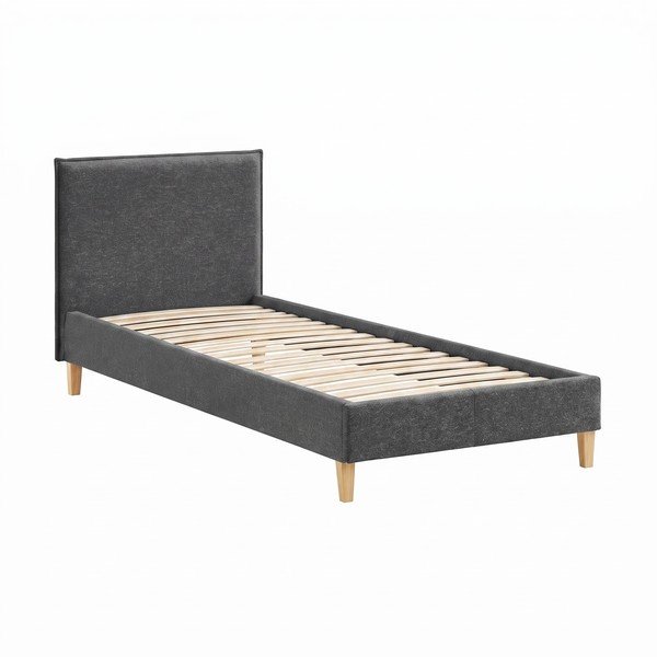 Tumši pelēka polsterēta vienvietīga gulta ar redelēm 90x200 cm Tina – Ropez