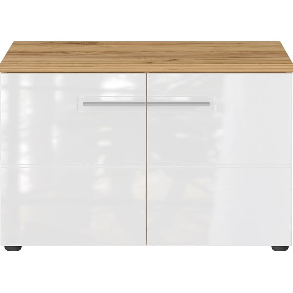 Balts dabīga toņa apavu plaukts ar soliņu un ozolkoka imitāciju Aledo – Germania-image-2