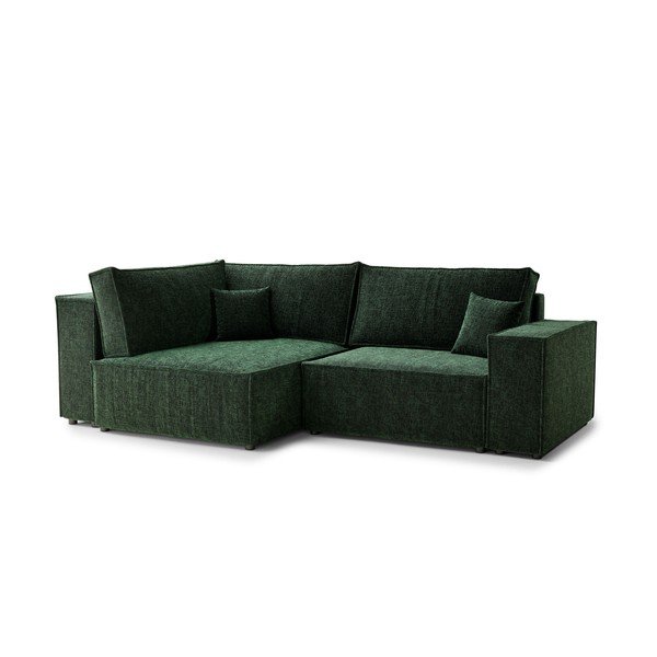 Tumši zaļš salokāms stūra dīvāns no šenila auduma ar uzglabāšanas vietu (ar kreiso stūri/L veida) Tonga – Maison de Rêve