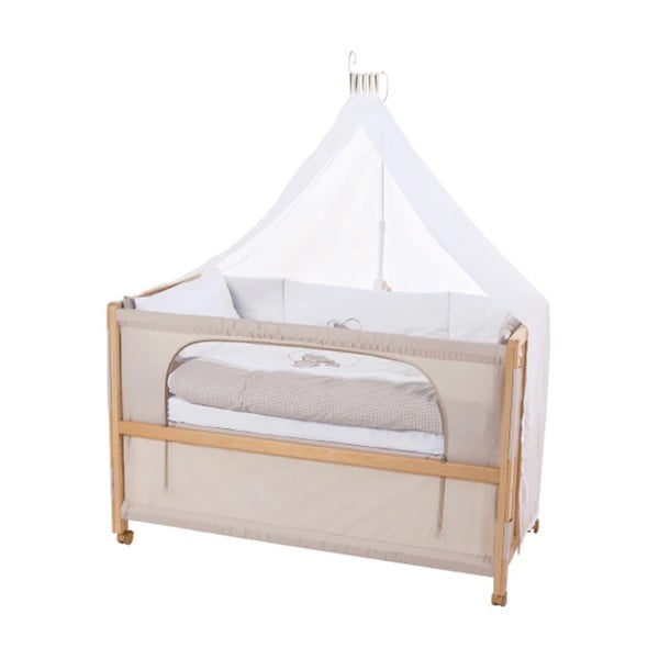 Dabīga toņa bērnu gultiņa ar riteņiem/ar baldahīnu 60x120 cm Liebhabär – Roba-image-1