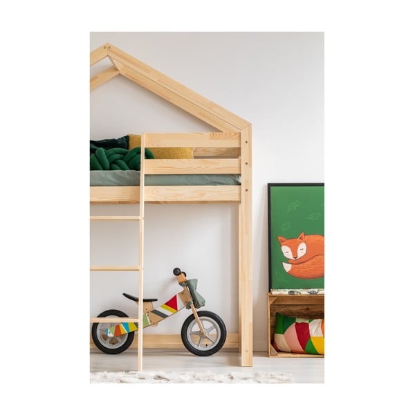 Mājas formas divstāvu gulta no priedes koka Adeko Mila DMPA, 90 x 180 cm-image-2