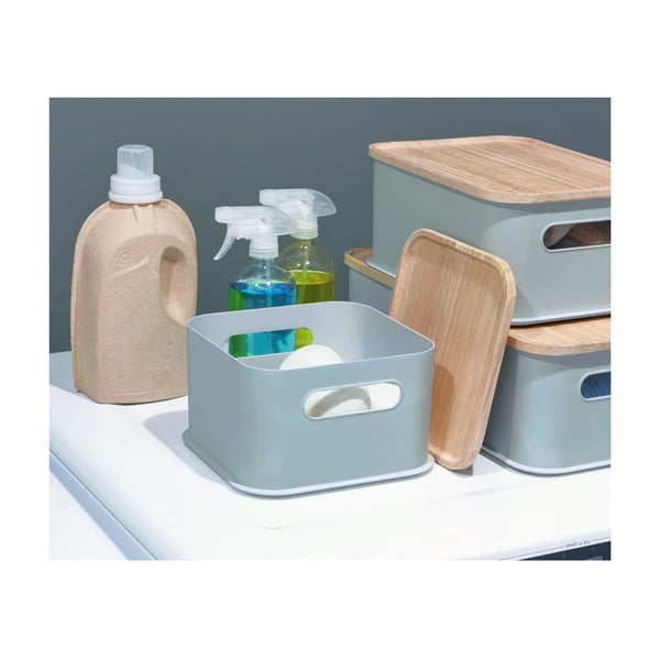Pelēka uzglabāšanas kaste ar vāku no paulovnijas koka iDesign Eco Handled, 21,3 x 21,3 cm-image-4