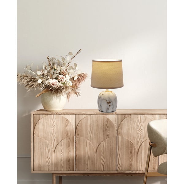 Krēmkrāsas galda lampa ar auduma abažūru (augstums 25 cm) Adelina – Candellux Lighting-image-1