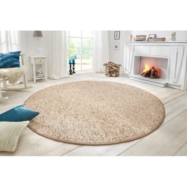 Gaiši brūns apaļš paklājs ø 200 cm Wolly – BT Carpet-image-1