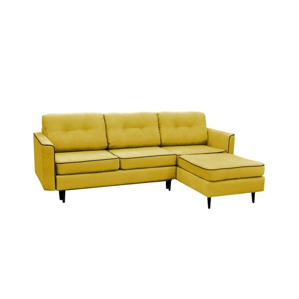 Dzeltens trīsvietīgs izlaižams stūra dīvāns ar melnām kājām Mazzini Sofas Dragonfly, labais stūris-image-3