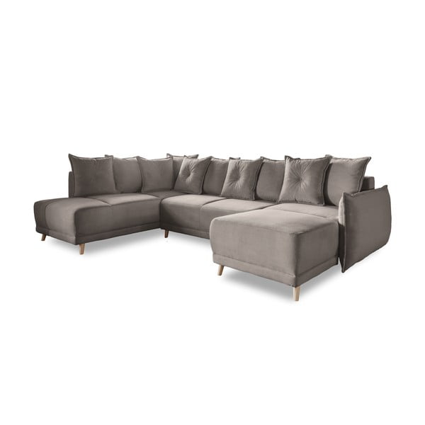 Gaiši brūns velveta salokāms stūra dīvāns (ar kreiso stūri/U veida) Lazy Lukka – Miuform
