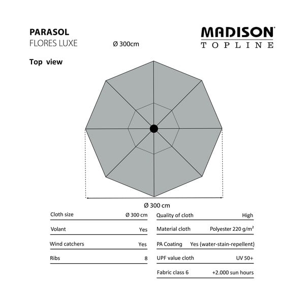 Zils saulessargs ø 300 cm Flores – Madison-image-2