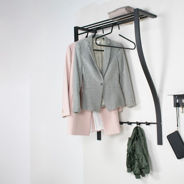 Melns metāla sienas pakaramais ar plauktu 75 cm Carve – Spinder Design-image-4