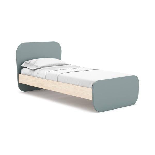 Dūmakaini zaļa bērnu gulta ar priedes koka imitāciju ar redelēm 90x190 cm Esteban – Marckeric-image-2