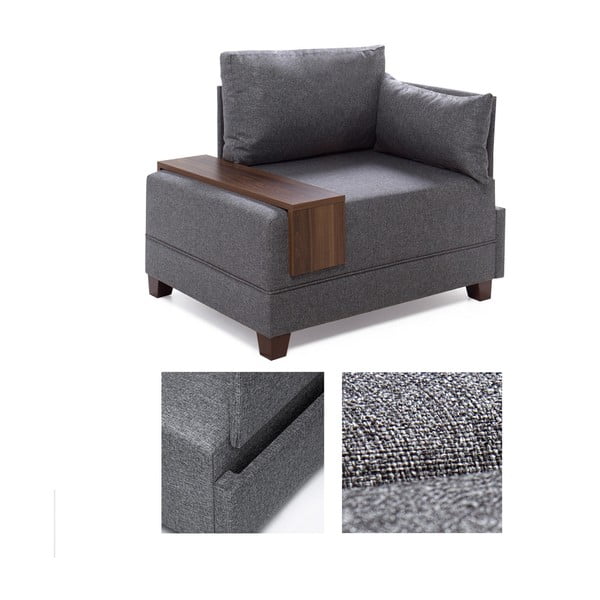 Pelēks krēsls ar roku balstu labajā pusē un uzglabāšanas dēli Balcab Home Martha-image-2