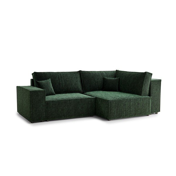 Tumši zaļš salokāms stūra dīvāns no šenila auduma ar uzglabāšanas vietu (ar labo stūri/L veida) Tonga – Maison de Rêve