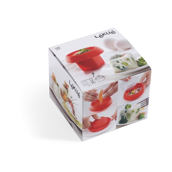 Sarkana kvadrātveida silikona forma olu pagatavošanai mikroviļņu krāsnī Lékué Ovo, ⌀ 10 cm-image-3