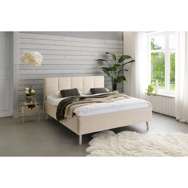 Bēša polsterēta divvietīga gulta bez režģa 180x200 cm Nova – Meise Möbel-image-1