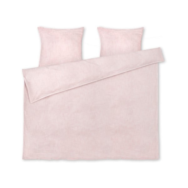 Balta/rozā divvietīga/īpaši gara gultas veļa no organiskās kokvilnas  200x220 cm Monochrome Lines – JUNA