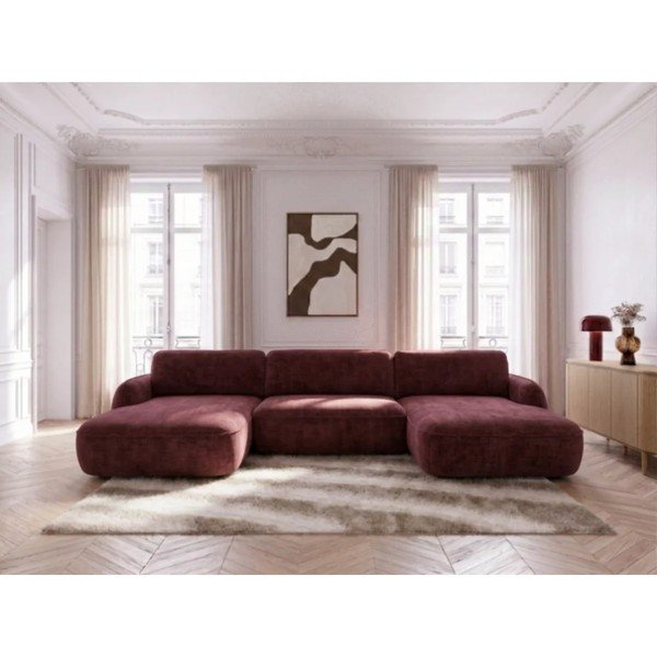 Sarkans samta salokāms/ar uzglabāšanas vietu (U veida) stūra dīvāns Celeste – Bobochic Paris-image-1