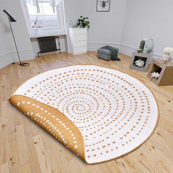 Okera dzeltens/balts apaļš āra paklājs ø 200 cm Bali – NORTHRUGS-image-1