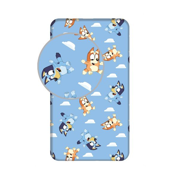 Zils vienguļamais kokvilnas bērnu palags ar gumiju 90x200 cm Bluey – Jerry Fabrics