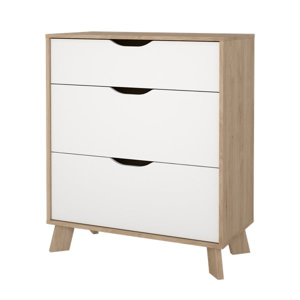 Balta/dabīga toņa kumode ar ozolkoka imitāciju 79x92x40 cm Ikast – Tvilum-image-2