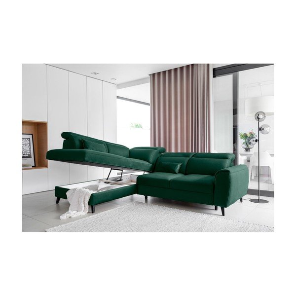 Zaļš samta salokāms/ar uzglabāšanas vietu stūra dīvāns (ar kreiso stūri/L veida) Noble – ELTAP-image-3