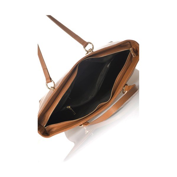 Oranža ādas rokassomiņa Federica Bassi Cognac-image-2