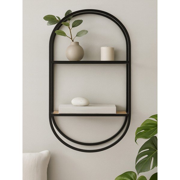 Melns/dabīga toņa daudzlīmeņu metāla sienas plaukts 35 cm Mataram – Premier Housewares-image-2