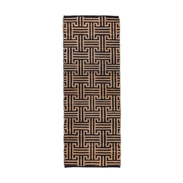 Melns/dabīga toņa ar rokām darināts celiņa paklājs no džutas maisījuma 80x230 cm Meander Jute – Flair Rugs