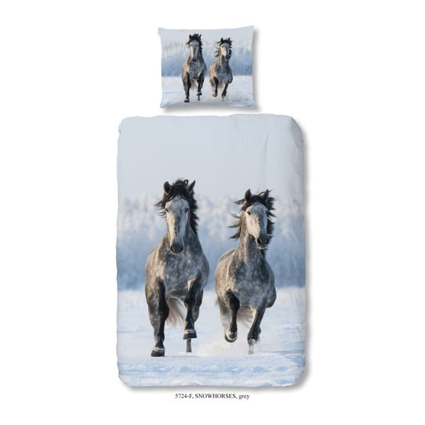 Bērnu flaneļa kokvilnas gultasveļa Good Morning Snow Horses, 140 x 200 cm