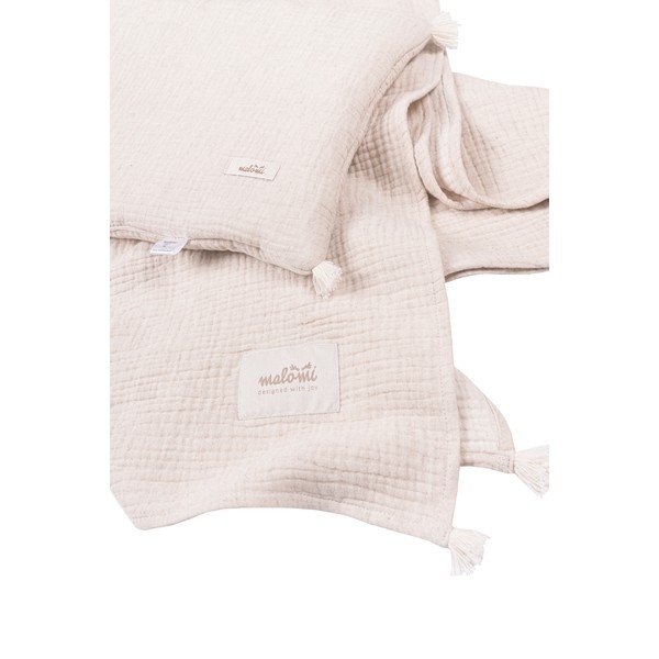 Krēmkrāsas muslīna bērnu segas un spilvena komplekts 100x130 cm Muslin Linen – Malomi Kids-image-2