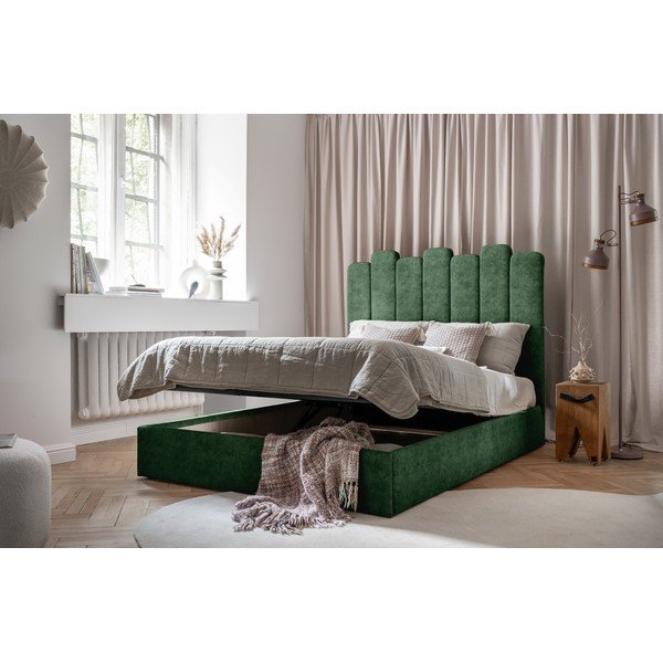 Zaļa mīksta divvietīga gulta ar uzglabāšanas vietu un restēm 180x200 cm Dreamy Aurora – Miuform-image-4