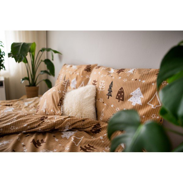 Brūna kokvilnas vienvietīga gultasveļa Cotton House Trees, 140 x 200 cm-image-2